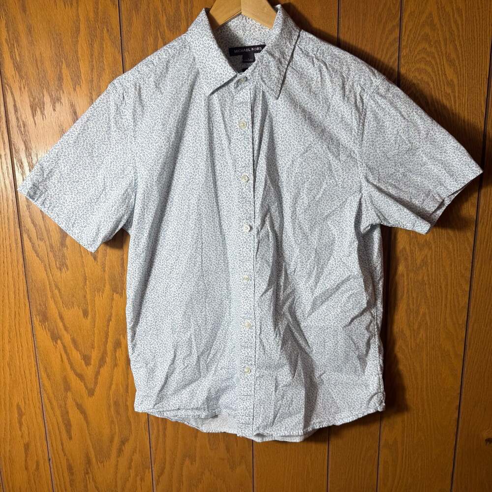 Michael Kors Men's Slim Fit Short Sleeve Floral Print Button Down Shirt Size L